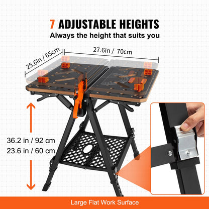 YH-WB050 - Versatile Folding Workbench & Sawhorse, Adjustable Height 23.6"-36.2"