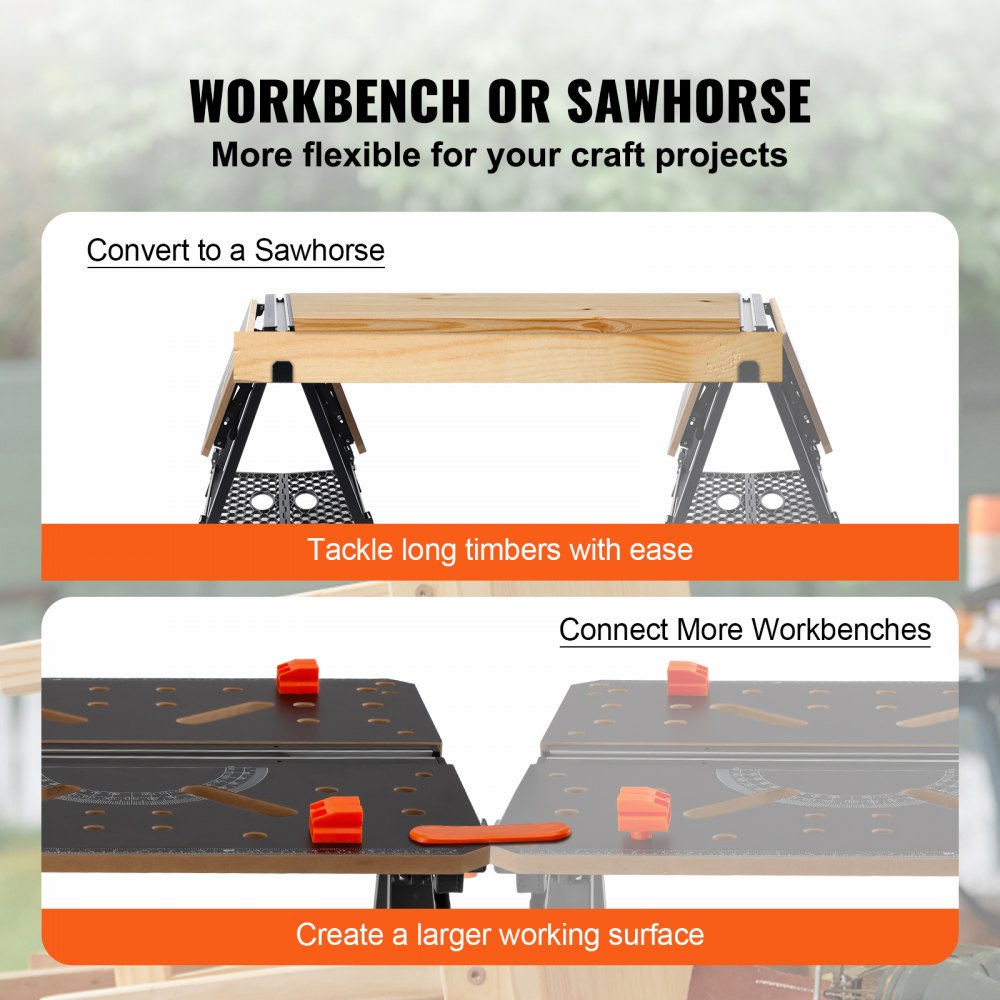 YH-WB050 - Versatile Folding Workbench & Sawhorse, Adjustable Height 23.6"-36.2"
