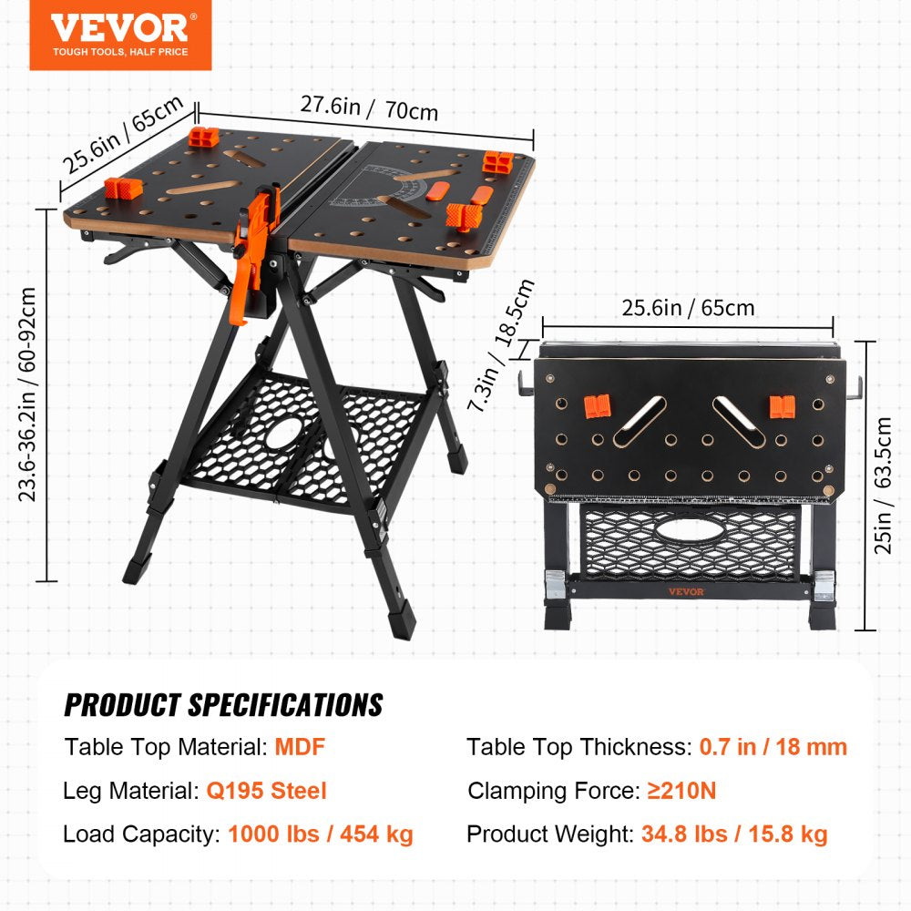 YH-WB050 - Versatile Folding Workbench & Sawhorse, Adjustable Height 23.6"-36.2"