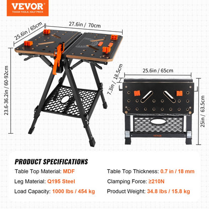 YH-WB050 - Versatile Folding Workbench & Sawhorse, Adjustable Height 23.6"-36.2"