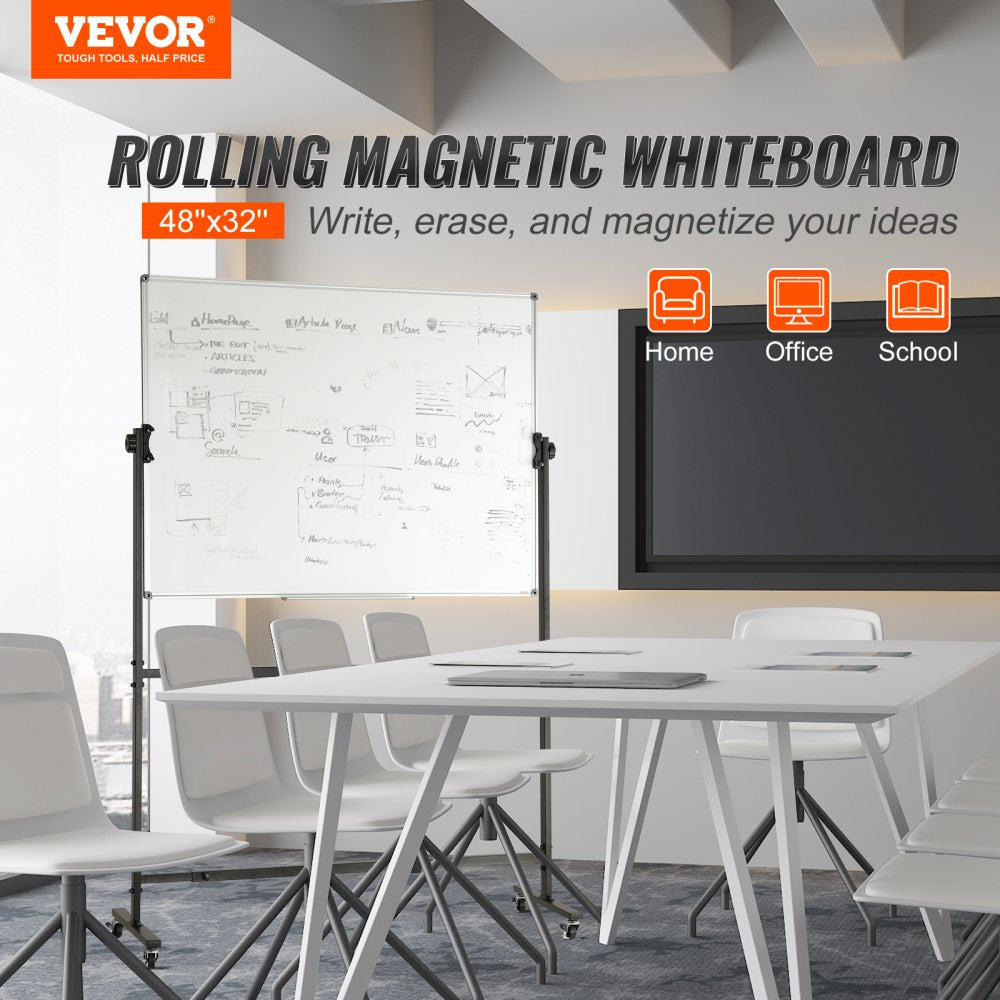 010365465695 - 48x32 Inch Mobile Double-Sided Whiteboard with Accessories