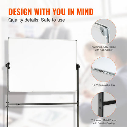 010365465695 - 48x32 Inch Mobile Double-Sided Whiteboard with Accessories