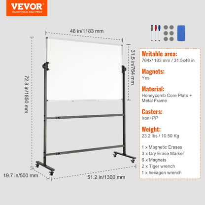 010365465695 - 48x32 Inch Mobile Double-Sided Whiteboard with Accessories
