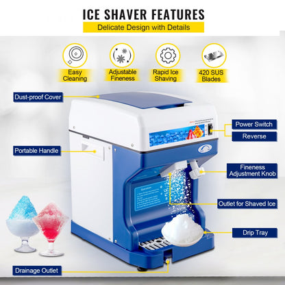 010414171824 - VEVOR Automatic Ice Shaver with Adjustable Thickness & Stainless Steel Blade