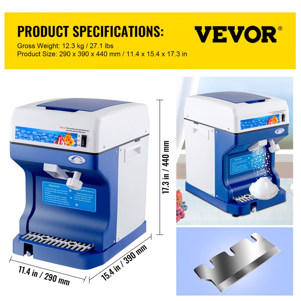 010414171824 - VEVOR Automatic Ice Shaver with Adjustable Thickness & Stainless Steel Blade