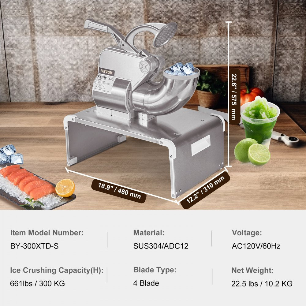BY-300XTD-S - 661lbs/hr Durable Electric Ice Crusher for Events and Businesses