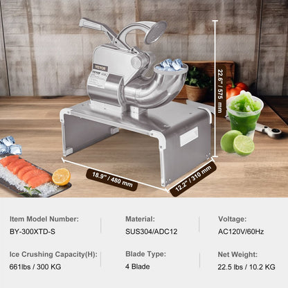 BY-300XTD-S - 661lbs/hr Durable Electric Ice Crusher for Events and Businesses