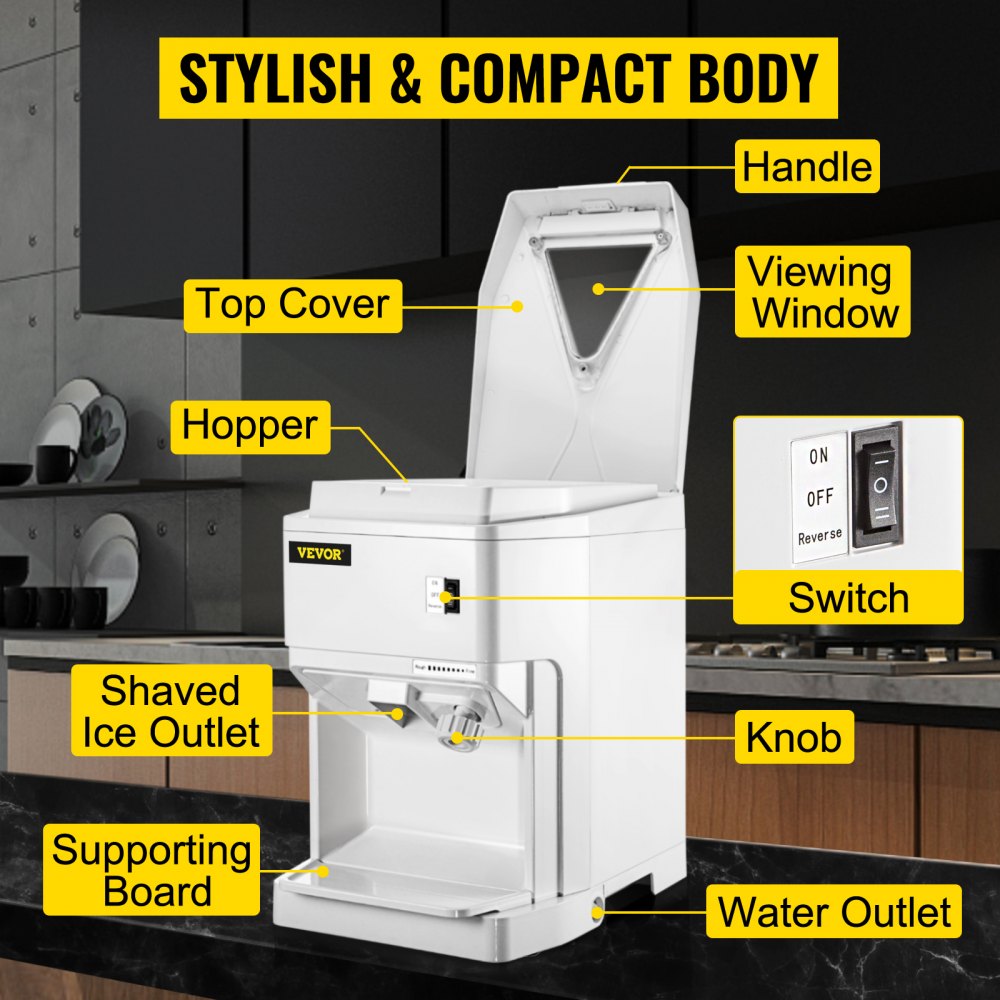BY-168A - Powerful 265 LBS/H Electric Ice Shaver with Adjustable Finely Ground Feature