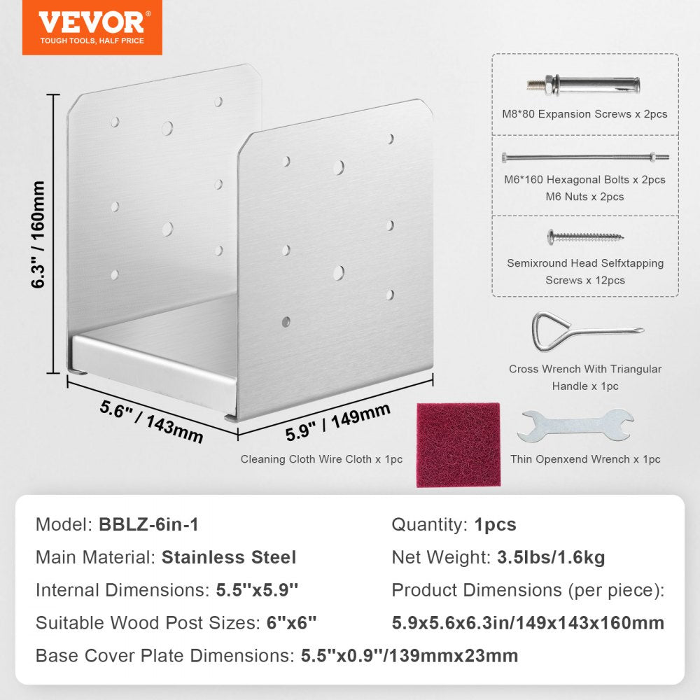 BBLZ-6in-1 - Durable 5.9"x5.6" VEVOR Post Base for 6x6 Columns