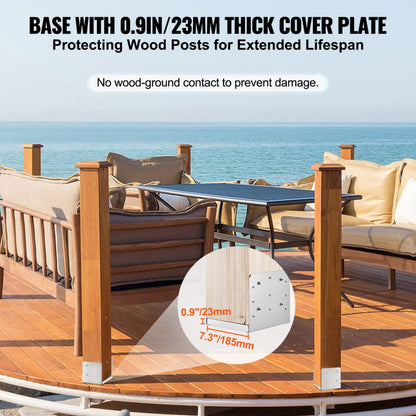 BBLZ-8in-4 - Durable 8"x 8" Stainless Steel Post Base for Decks & Porches