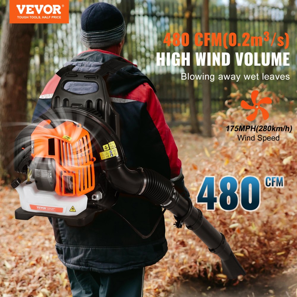 BL-5201 - Ergonomic 52CC Backpack Leaf Blower, 480CFM for Yard Cleanup