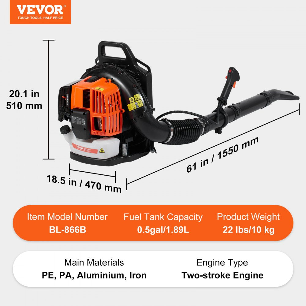 BL-866B - 62CC Backpack Leaf Blower with Ergonomic Design for Yard Cleanup