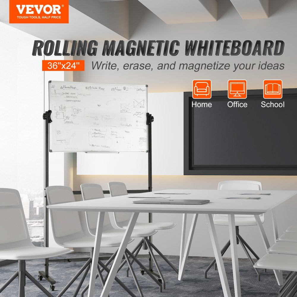 010650939130 - Adjustable 36"x24" Dual-Sided Magnetic Rolling Whiteboard