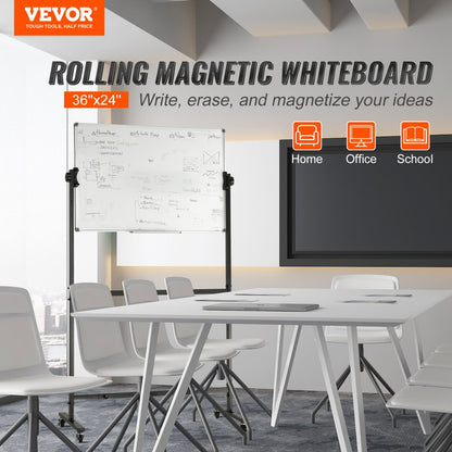 010650939130 - Adjustable 36"x24" Dual-Sided Magnetic Rolling Whiteboard