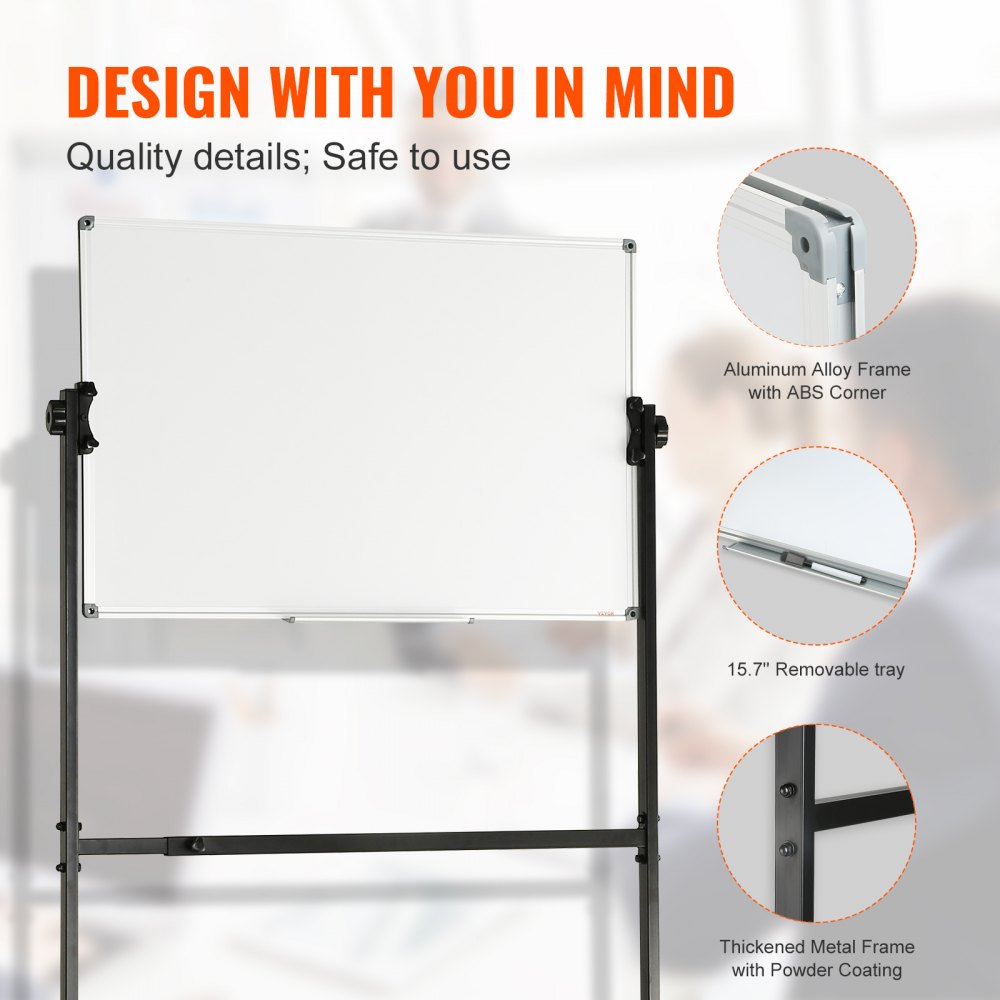 010650939130 - Adjustable 36"x24" Dual-Sided Magnetic Rolling Whiteboard