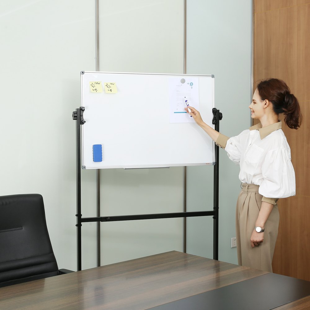 010650939130 - Adjustable 36"x24" Dual-Sided Magnetic Rolling Whiteboard