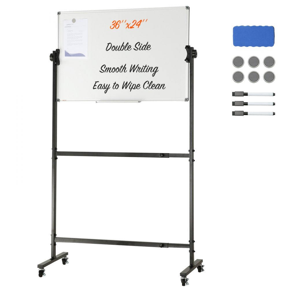 010650939130 - Adjustable 36"x24" Dual-Sided Magnetic Rolling Whiteboard