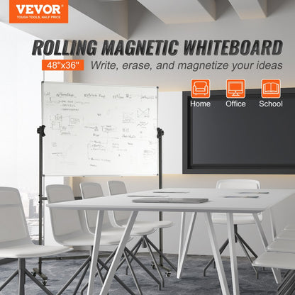 010566983686 - Double-Sided 48x36 Rolling Magnetic Whiteboard for Office & School