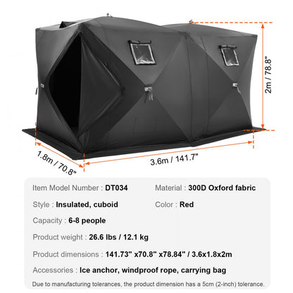 DT034 - Spacious 6-8 Person Ice Fishing Tent with Windproof Fabric