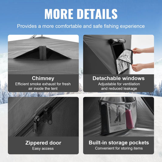 DT033 - Spacious 3-4 Person Portable Ice Fishing Shelter with Windows