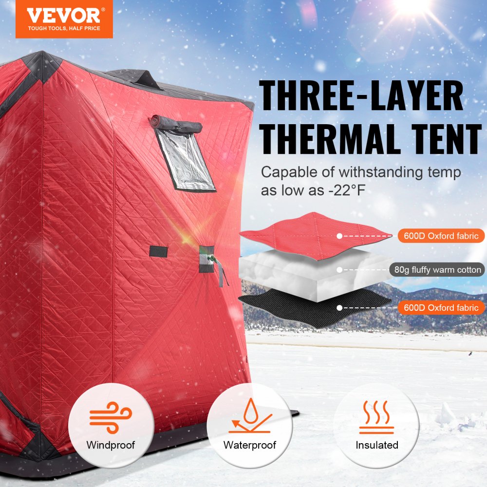 DT036 - Spacious 3-4 Person Portable Ice Fishing Tent with Double Zippers