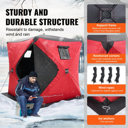 DT036 - Spacious 3-4 Person Portable Ice Fishing Tent with Double Zippers
