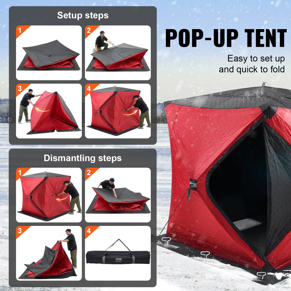 DT036 - Spacious 3-4 Person Portable Ice Fishing Tent with Double Zippers