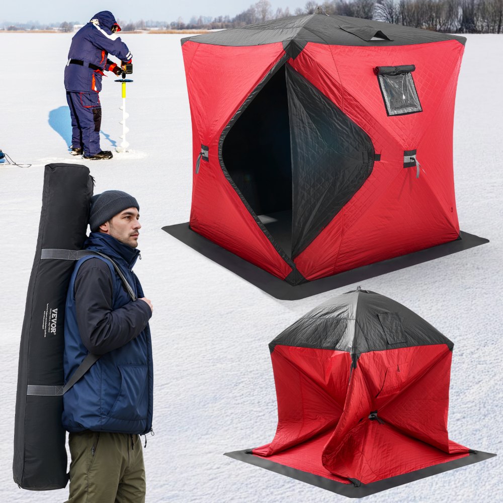 DT036 - Spacious 3-4 Person Portable Ice Fishing Tent with Double Zippers