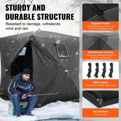 T039 - Spacious 3-4 Person Winter Ice Fishing Tent with Double Doors