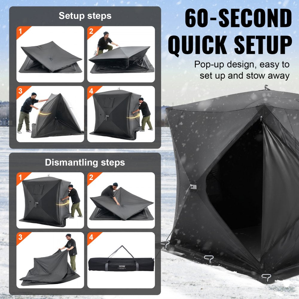 T039 - Spacious 3-4 Person Winter Ice Fishing Tent with Double Doors