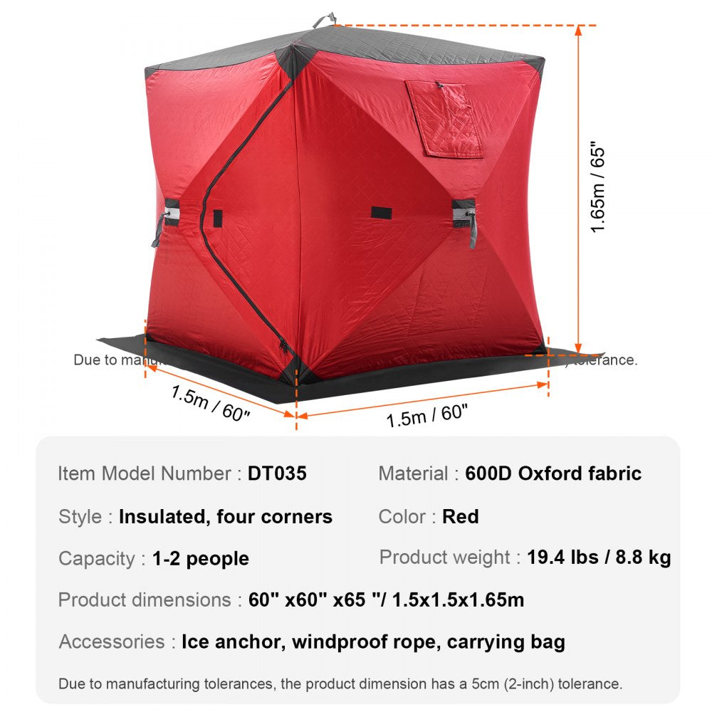 DT035 - Spacious 2-Person Ice Fishing Tent with Windproof Design
