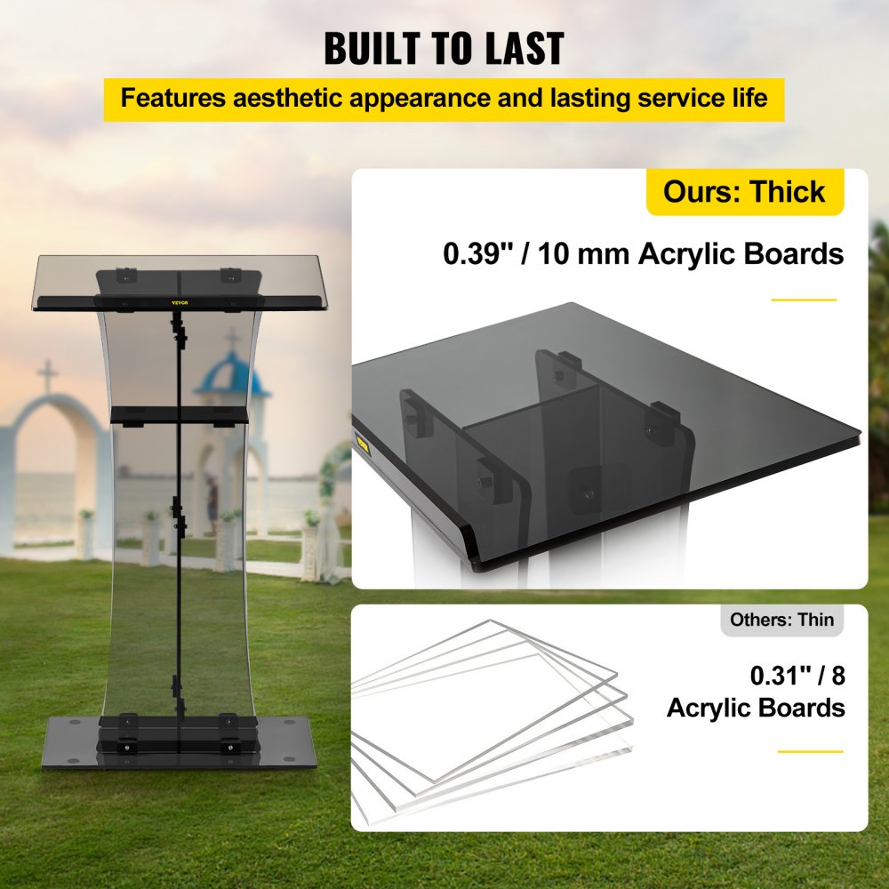 H47 - 47" Clear Acrylic Podium with Slanted Surface and Shelf