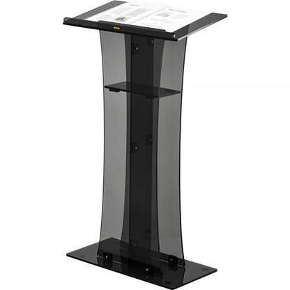 H47 - 47" Clear Acrylic Podium with Slanted Surface and Shelf
