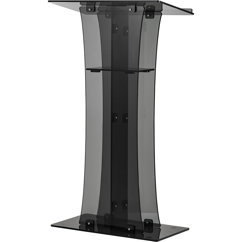 H47 - 47" Clear Acrylic Podium with Slanted Surface and Shelf