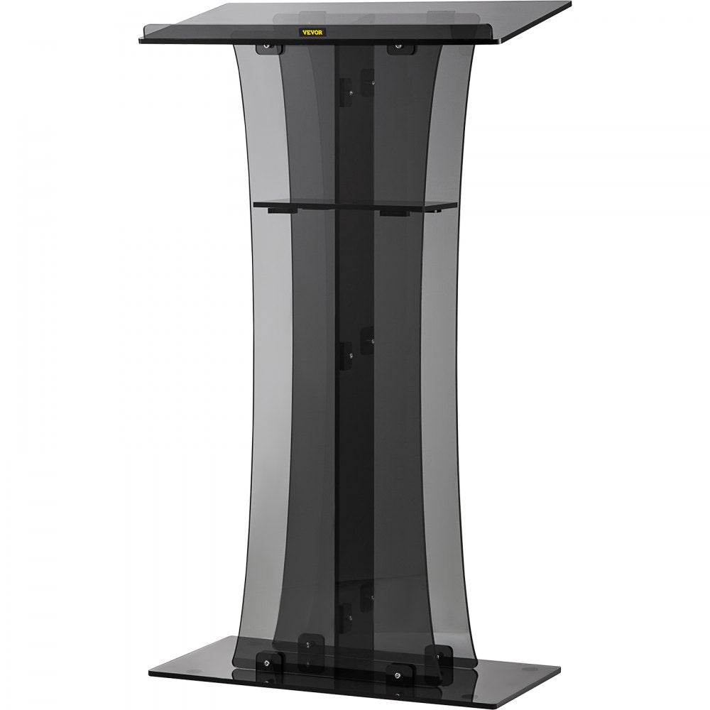 H47 - 47" Clear Acrylic Podium with Slanted Surface and Shelf