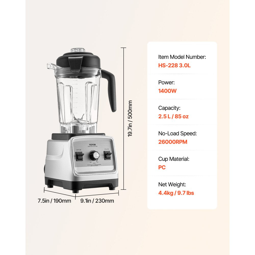 HS-228 3.0L - 2.5L High-Speed Blender for Smoothies and Slushies