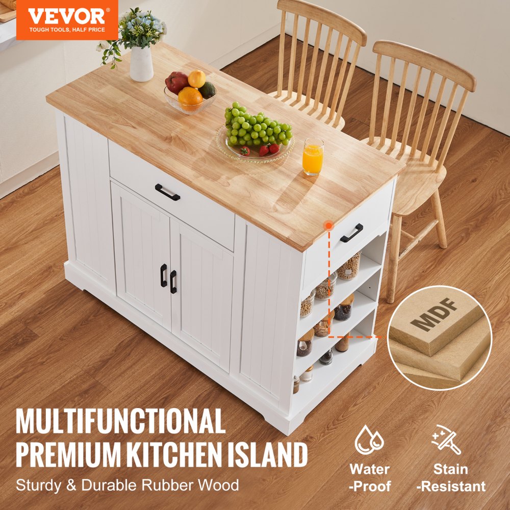 SR231332 - VEVOR 3-Drawer Kitchen Island Cart with Solid Rubberwood Top
