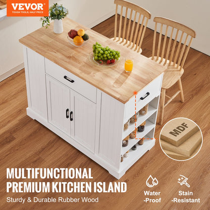 SR231332 - VEVOR 3-Drawer Kitchen Island Cart with Solid Rubberwood Top
