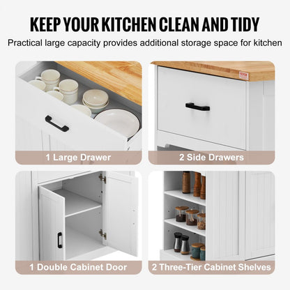 SR231332 - VEVOR 3-Drawer Kitchen Island Cart with Solid Rubberwood Top
