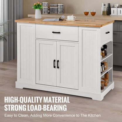 SR231332 - VEVOR 3-Drawer Kitchen Island Cart with Solid Rubberwood Top