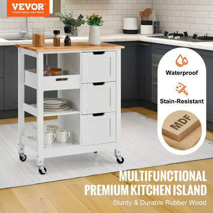 SR241001 - Versatile Kitchen Island Cart with 3 Drawers & Rolling Wheels