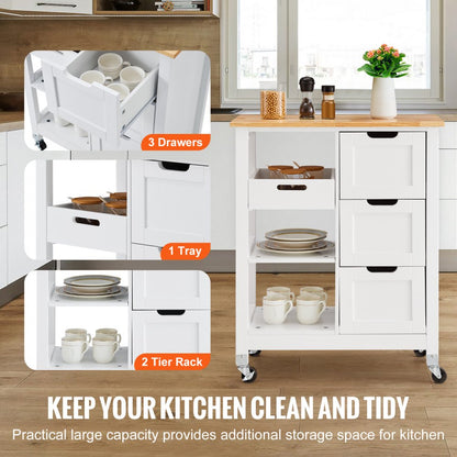 SR241001 - Versatile Kitchen Island Cart with 3 Drawers & Rolling Wheels