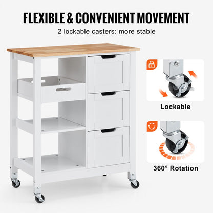 SR241001 - Versatile Kitchen Island Cart with 3 Drawers & Rolling Wheels
