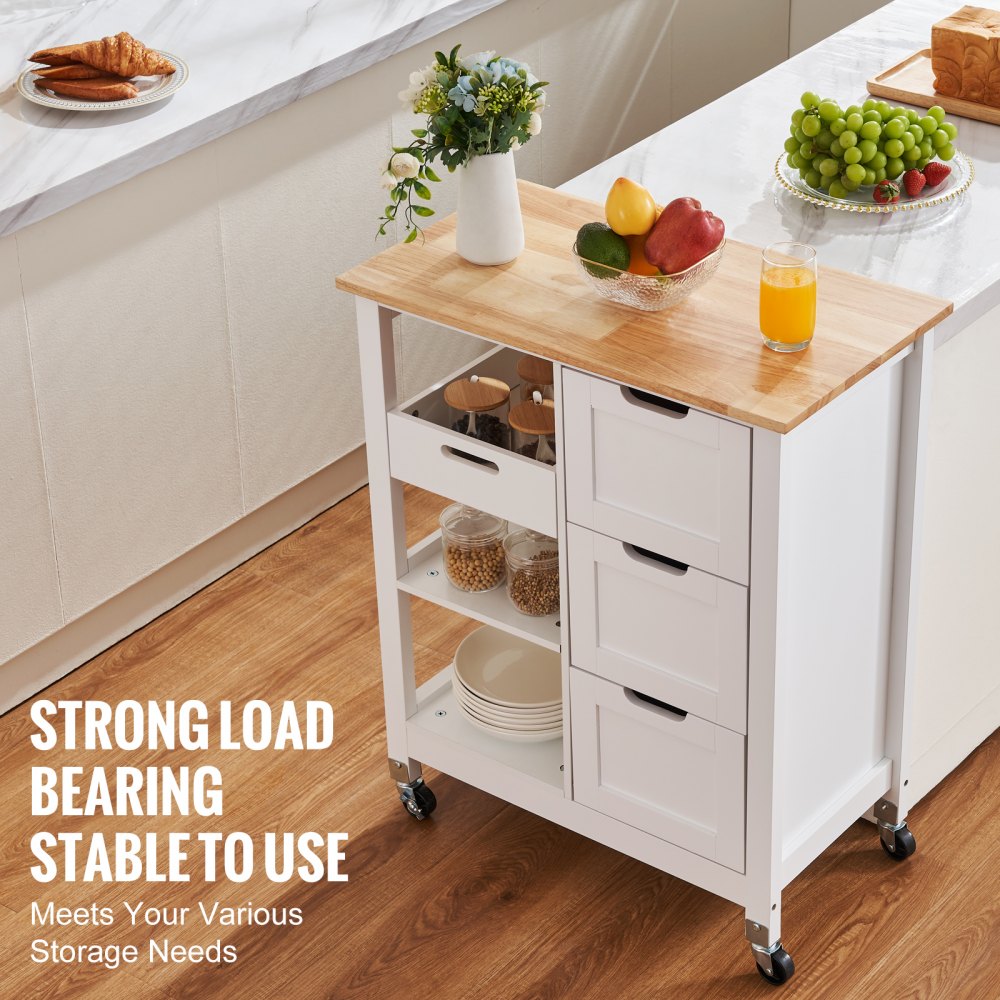 SR241001 - Versatile Kitchen Island Cart with 3 Drawers & Rolling Wheels