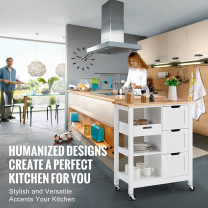 SR241001 - Versatile Kitchen Island Cart with 3 Drawers & Rolling Wheels