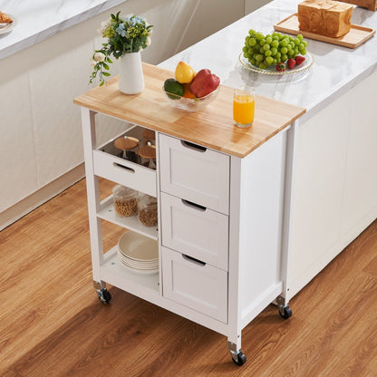 SR241001 - Versatile Kitchen Island Cart with 3 Drawers & Rolling Wheels