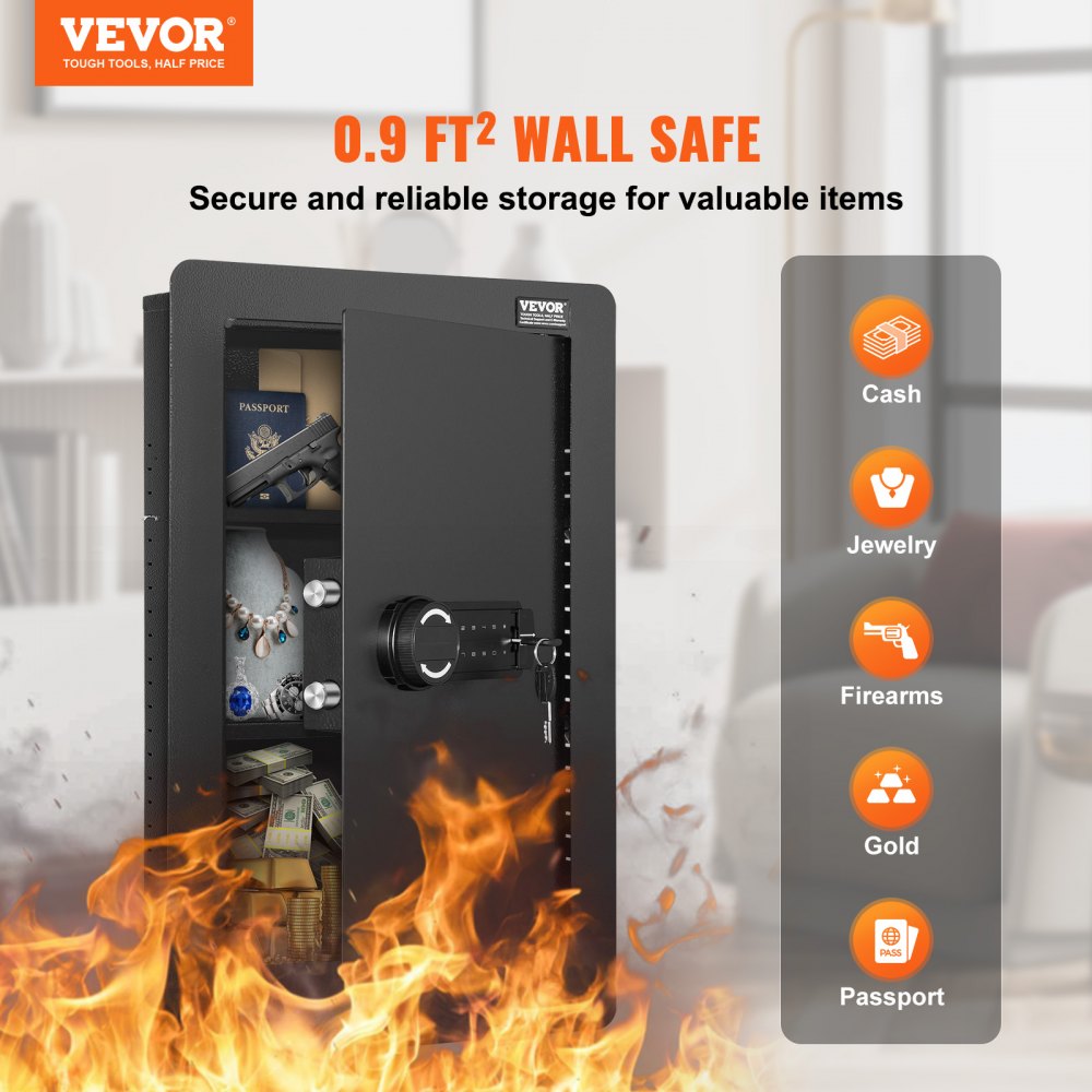 SS-650QR - VEVOR 25.59" Wall Safe with Keypad and Adjustable Shelves