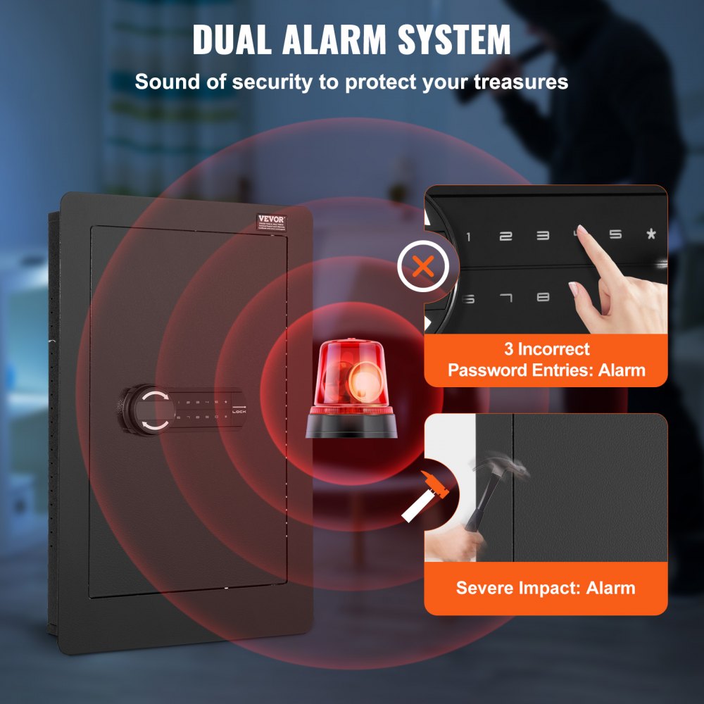 SS-650QR - VEVOR 25.59" Wall Safe with Keypad and Adjustable Shelves