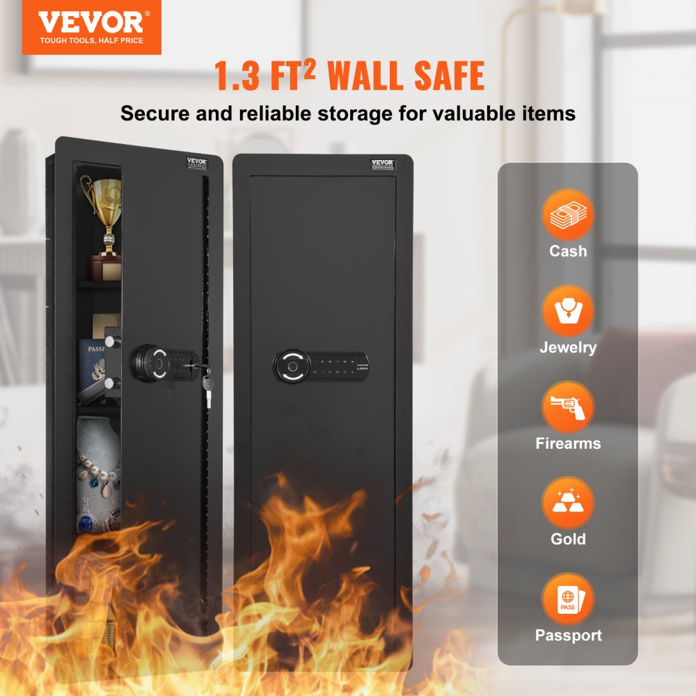 SS-1090QR - Secure 42.91" Wall Safe with Keypad & Fingerprint Access