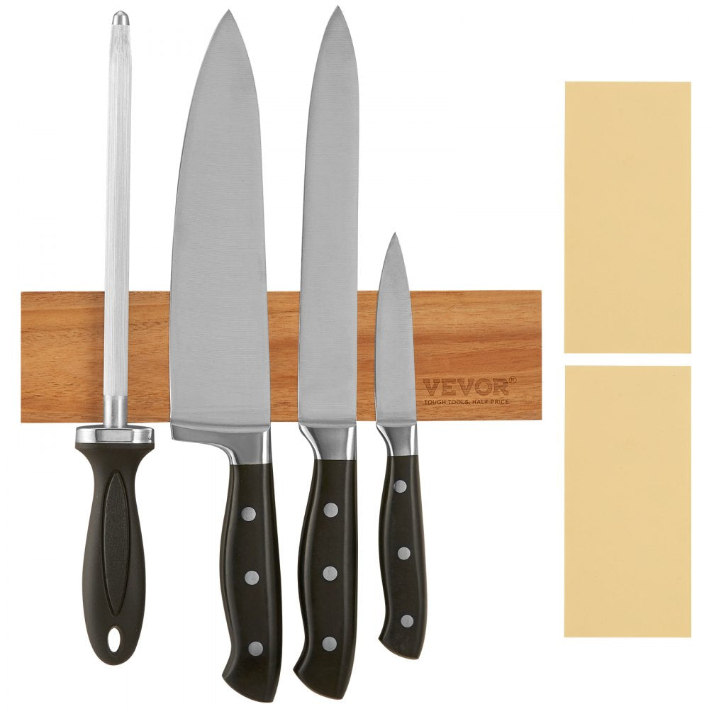 GM23001 - Acacia Wood Magnetic Knife Holder with Strong Hold and Flexible Mounting